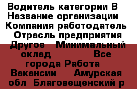 Водитель категории В › Название организации ­ Компания-работодатель › Отрасль предприятия ­ Другое › Минимальный оклад ­ 23 000 - Все города Работа » Вакансии   . Амурская обл.,Благовещенский р-н